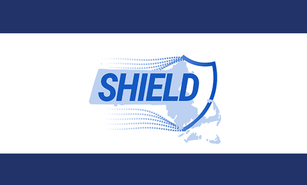 Shield logo with blue border