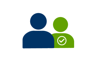 blue and green person profile with checkmark on one